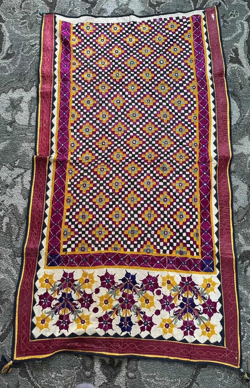 Vintage Banjara wall hanging ethnic tapestry hanging embroidery boho 35x64”